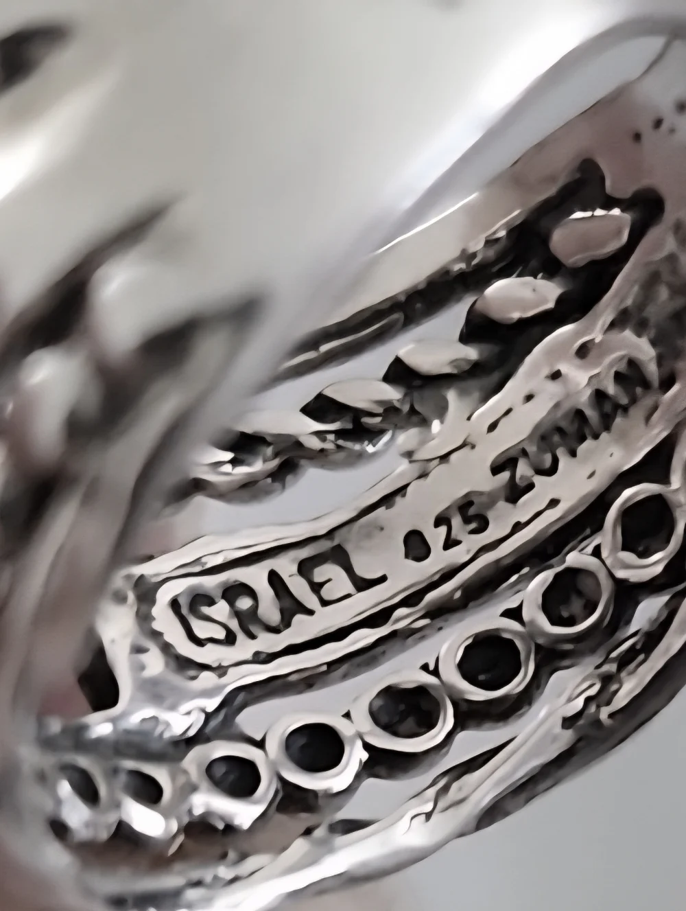Noa Zuman Signed Sterling Silver 925 Clear CZ Stone Hammered 6.5 Ring Israel - Picture 12 of 12
